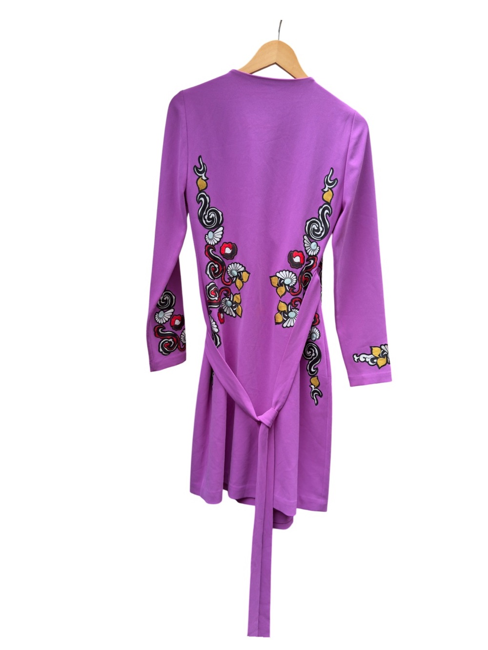 Diane von Furstenberg Floral Purple Wrap Dress Embroidered Long Sleeve Midi Sz 6 - Picture 6 of 6